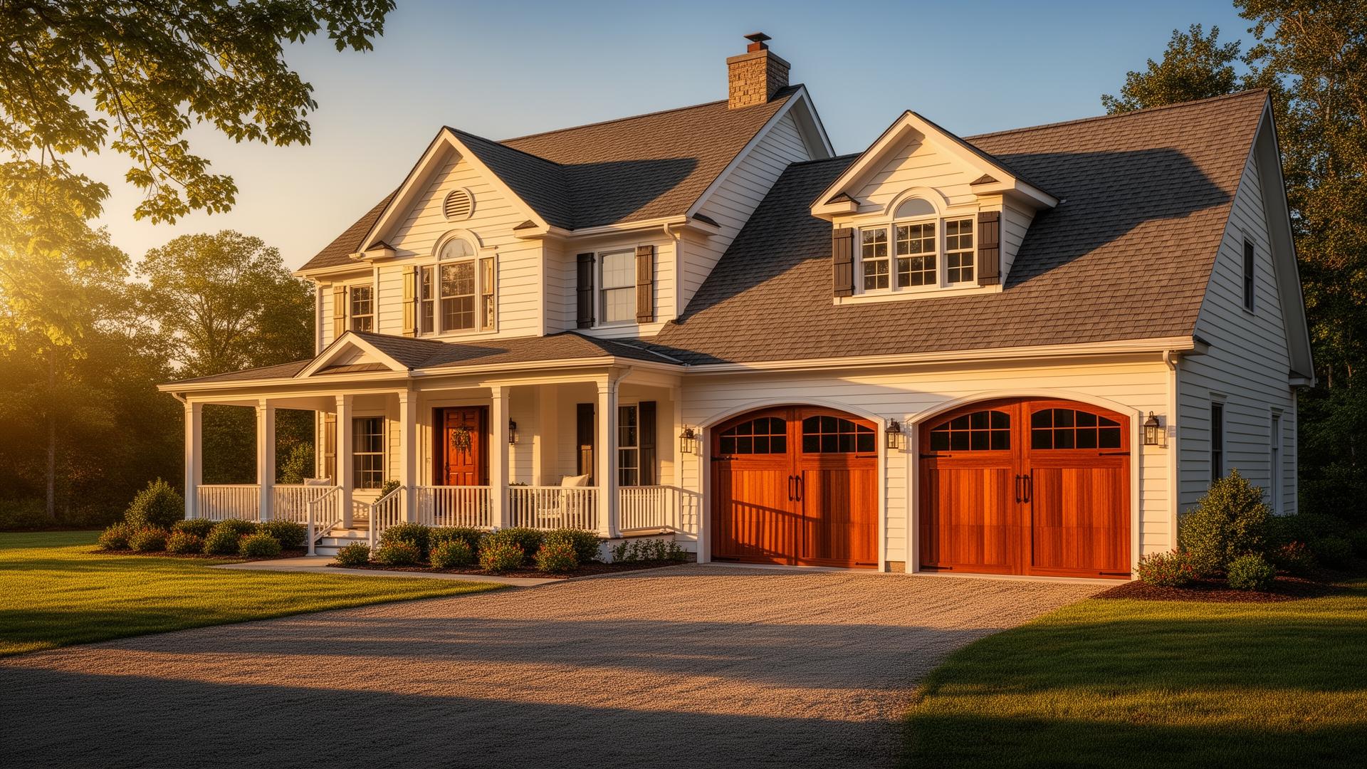 Beautiful mahogany wood garage doors with arched windows - Stanley Garage Doors in Stanley, NC